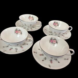 Vintage Harmony House Rosebud Fine China Teacup Saucer Set Of 4 Japan Pink
